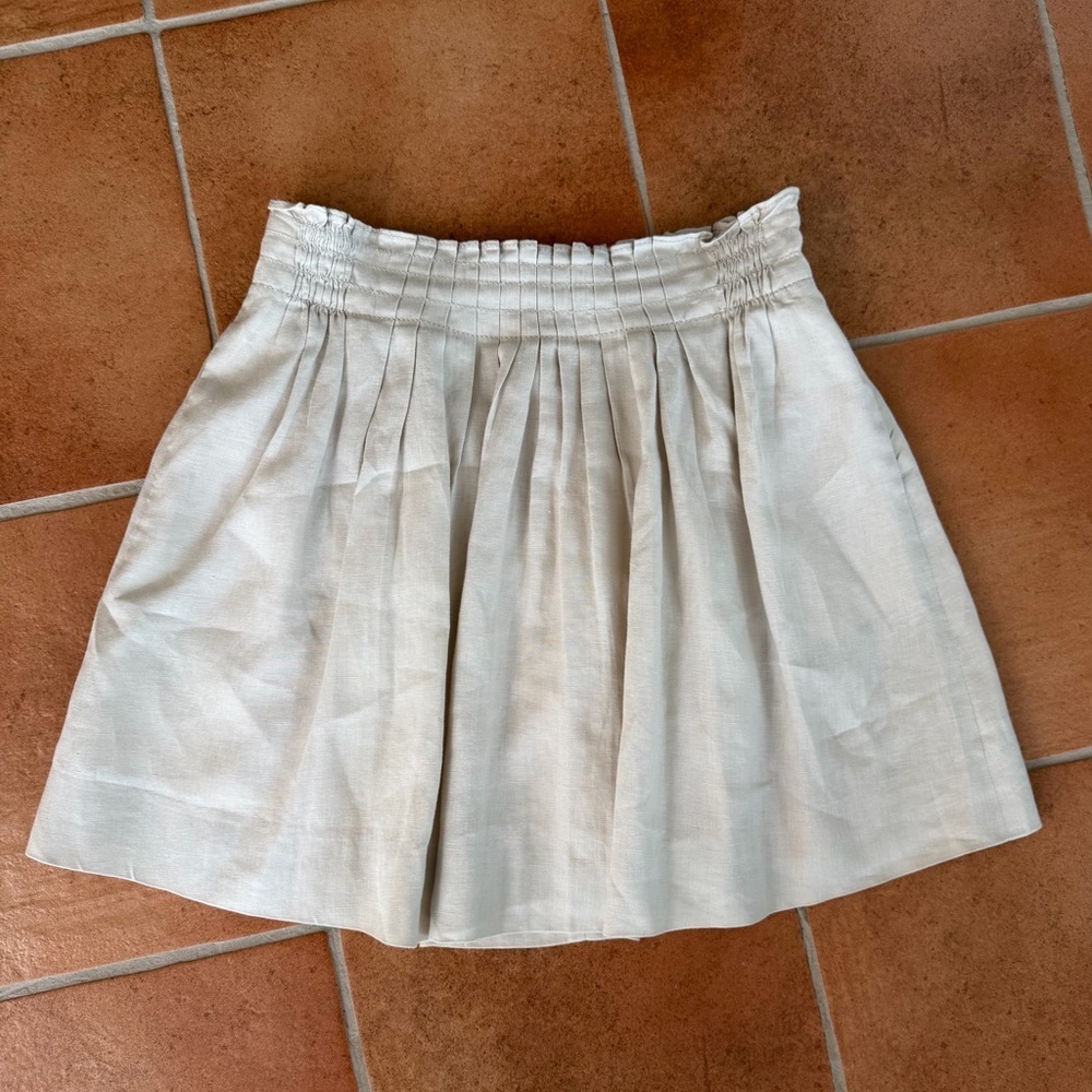 J. Crew Linen Mini Skirt A-Line Beige Tan Sz 2 Pleated Lined - Picture 3 of 14